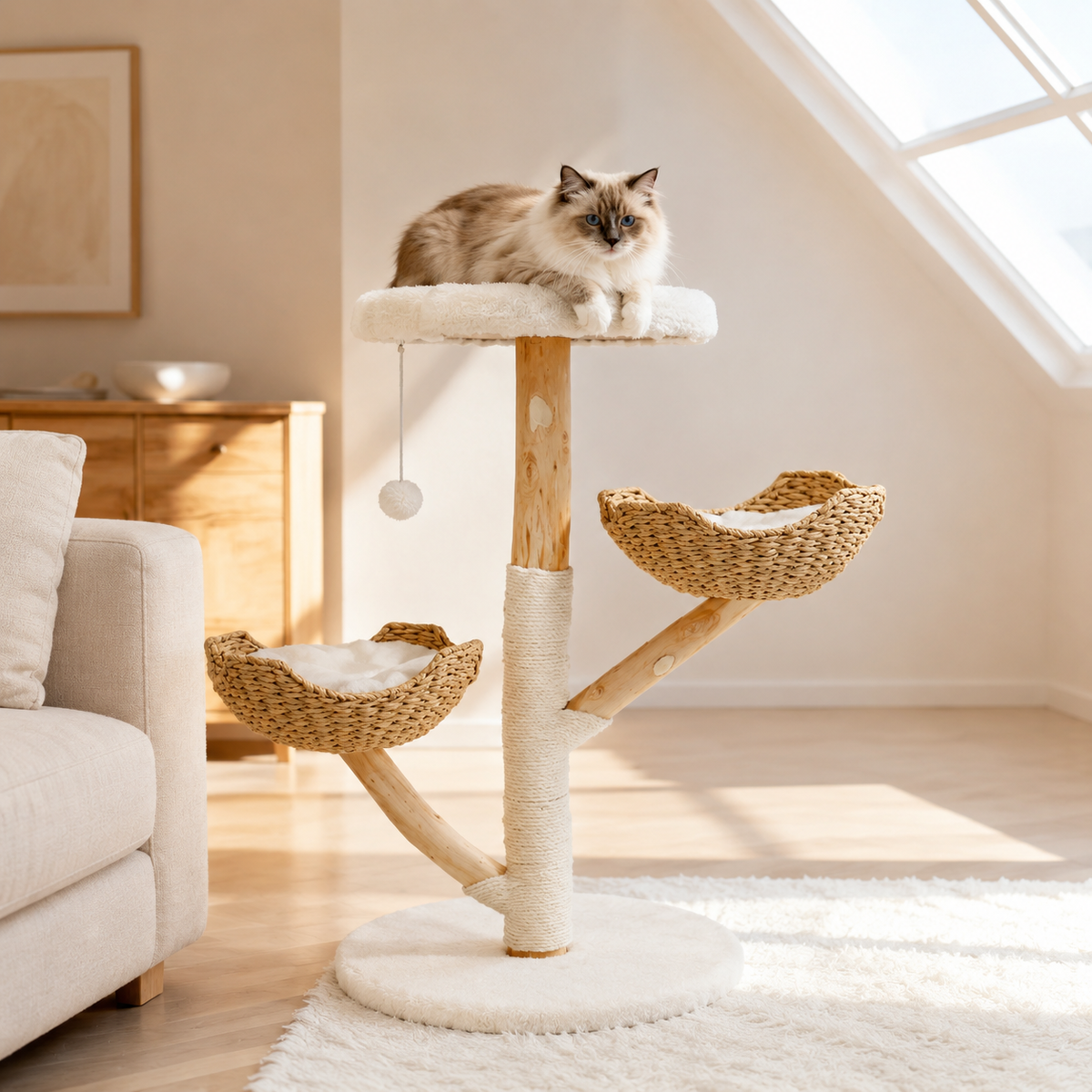 Arbre à Chat Design Scandinave en Osier