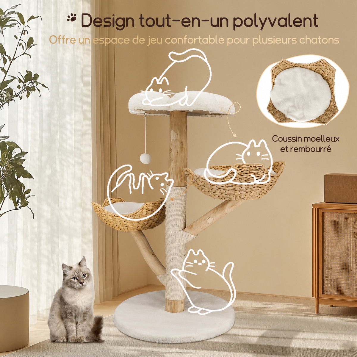 Arbre à Chat Design Scandinave en Osier