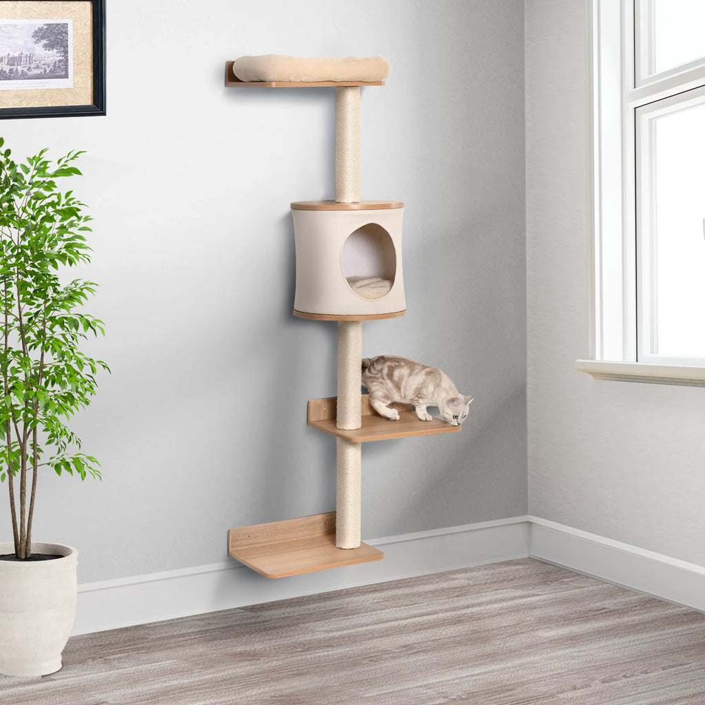 Arbre à Chat Mural avec Grattoir et Coussin
