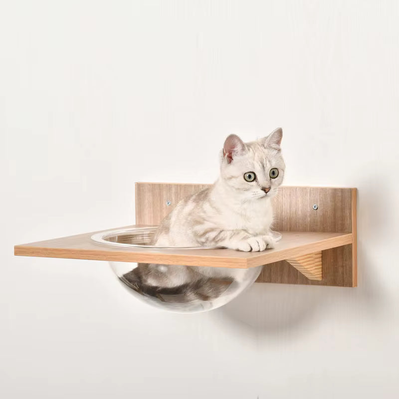 Arbre à Chat Mural en Bois avec Hamac et Passerelle