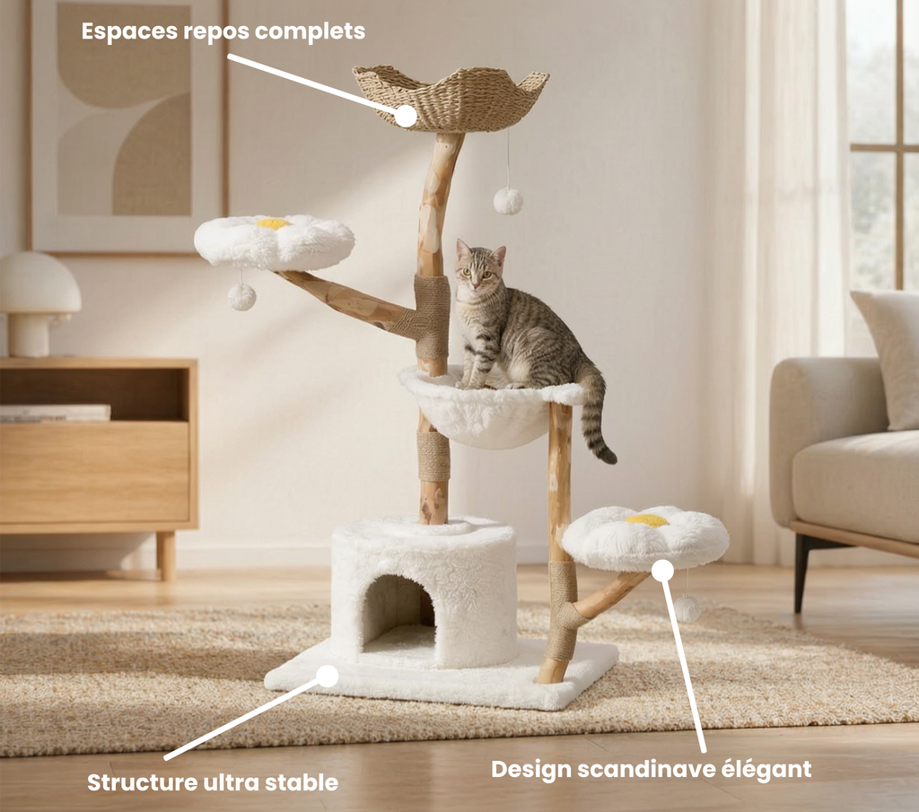Arbre à Chat Style Scandinave en Bois – Le Félin’contournable