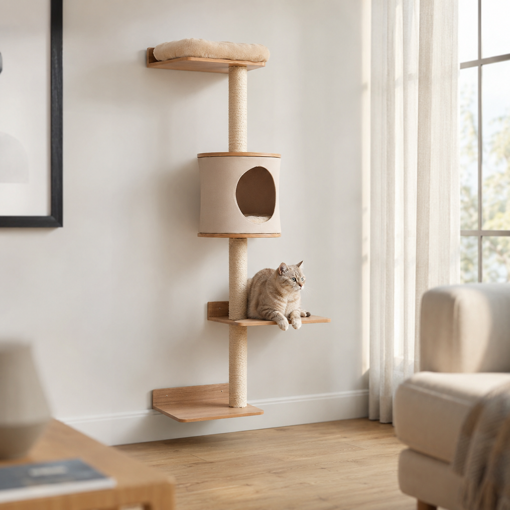 Arbre à Chat Mural avec Grattoir et Coussin