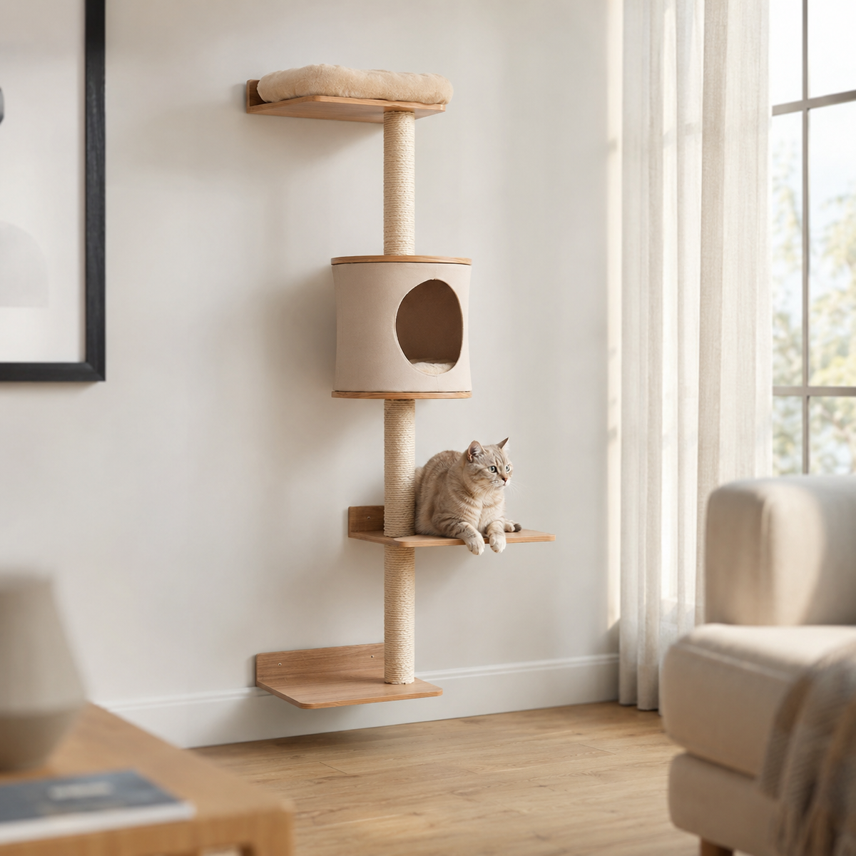 Arbre à Chat Mural avec Grattoir et Coussin