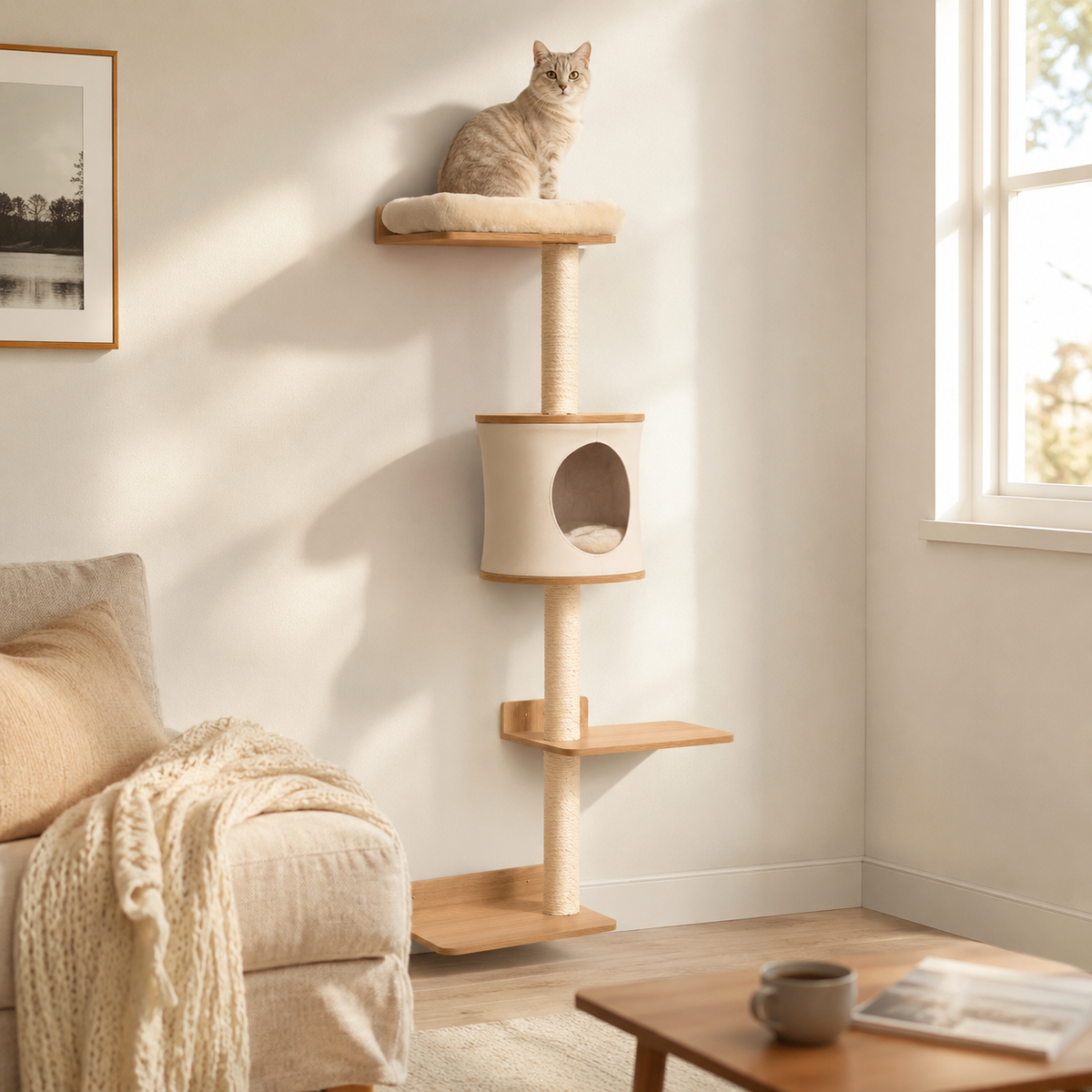 Arbre à Chat Mural avec Grattoir et Coussin