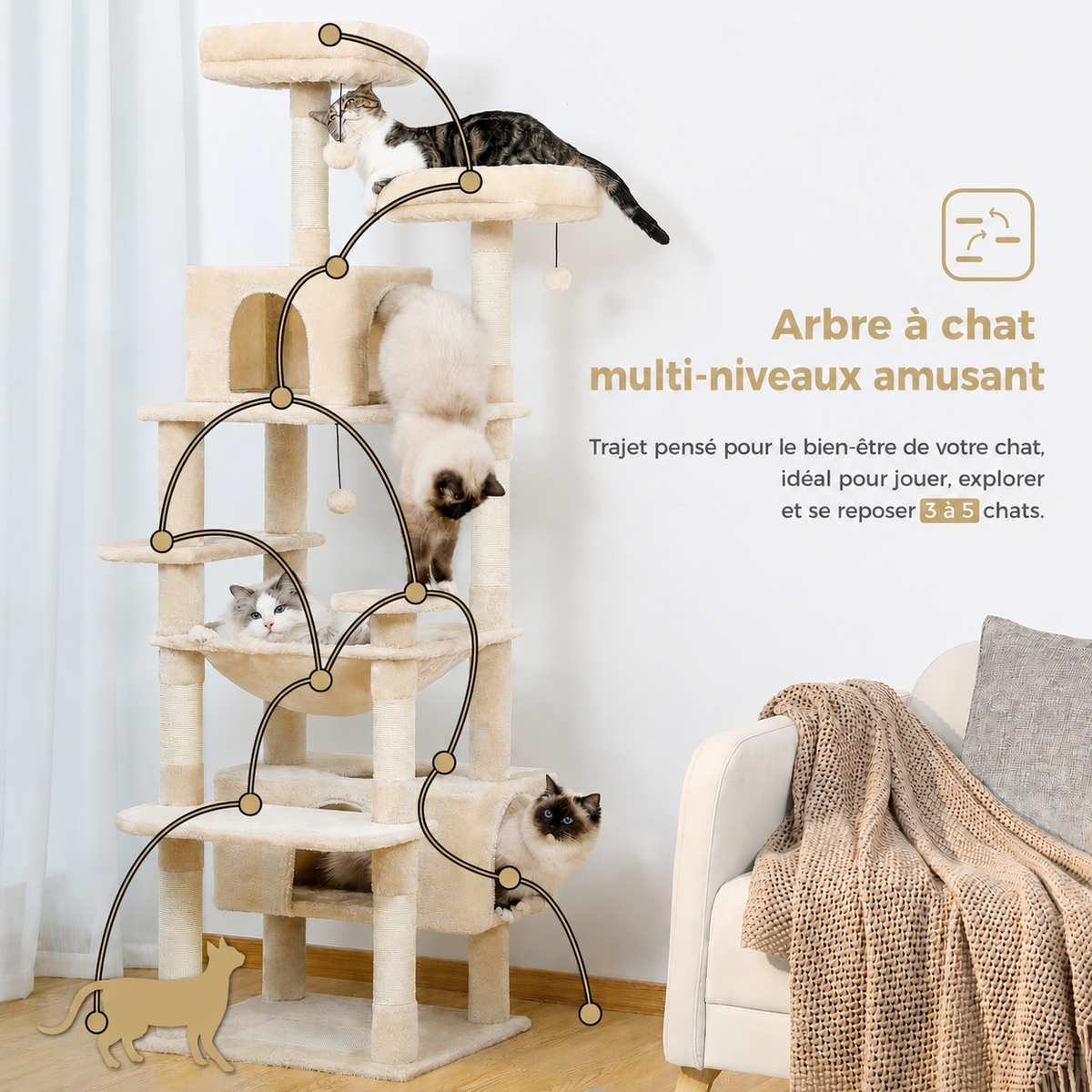 Arbre à Chat pour Maine Coon avec Sisal Naturel