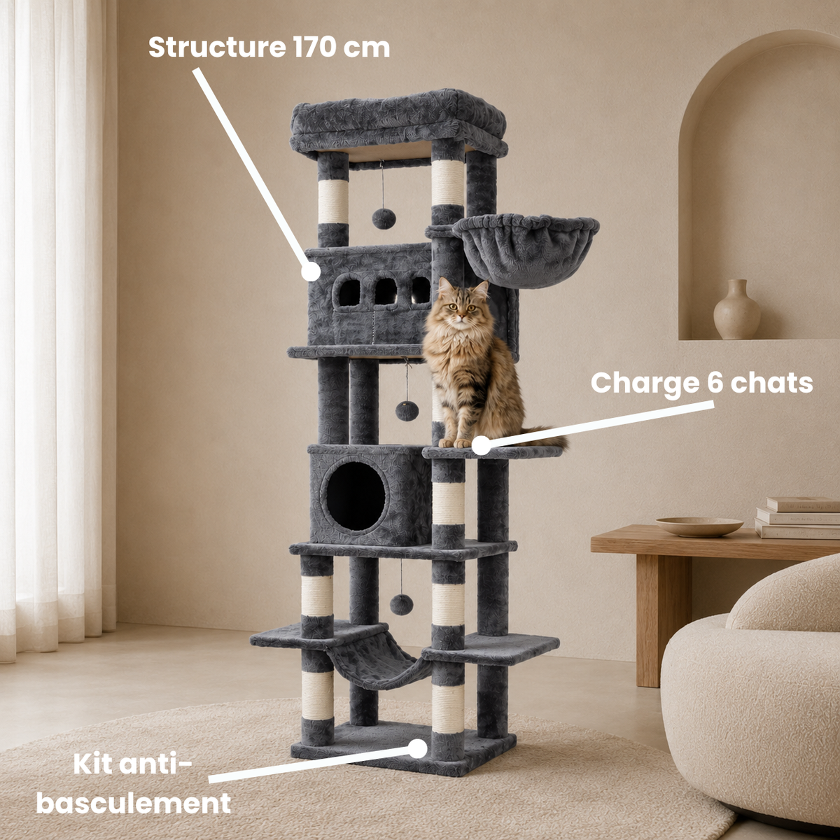 grand arbre à chat maine coon gris