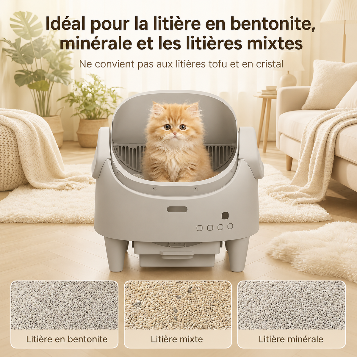 litière automatique bentonite minérale mixte