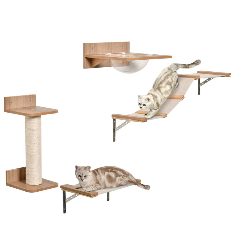 Arbre à Chat Mural en Bois avec Hamac et Griffoir - Le Félin’temporel